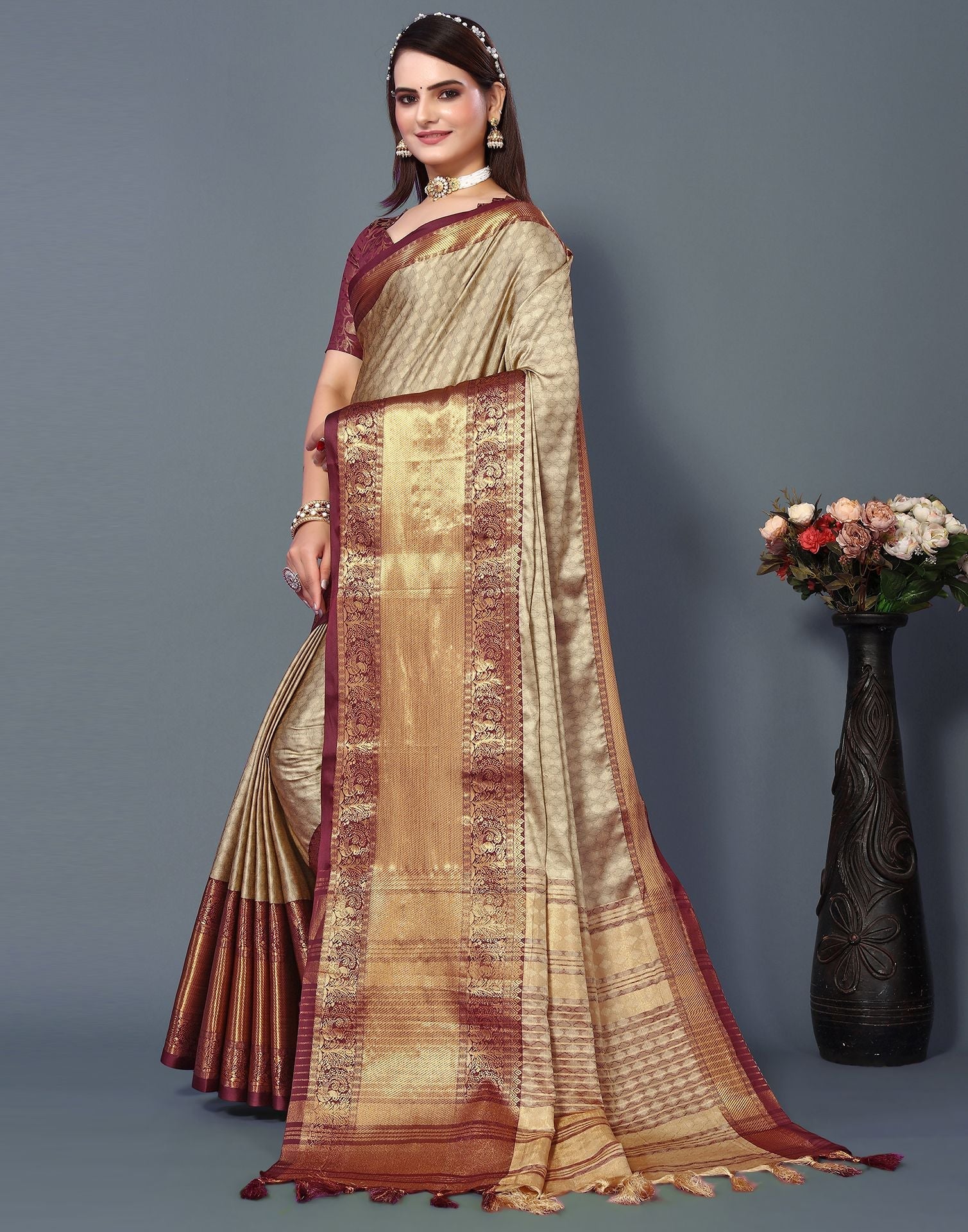 Beige Cotton Saree | Sudathi