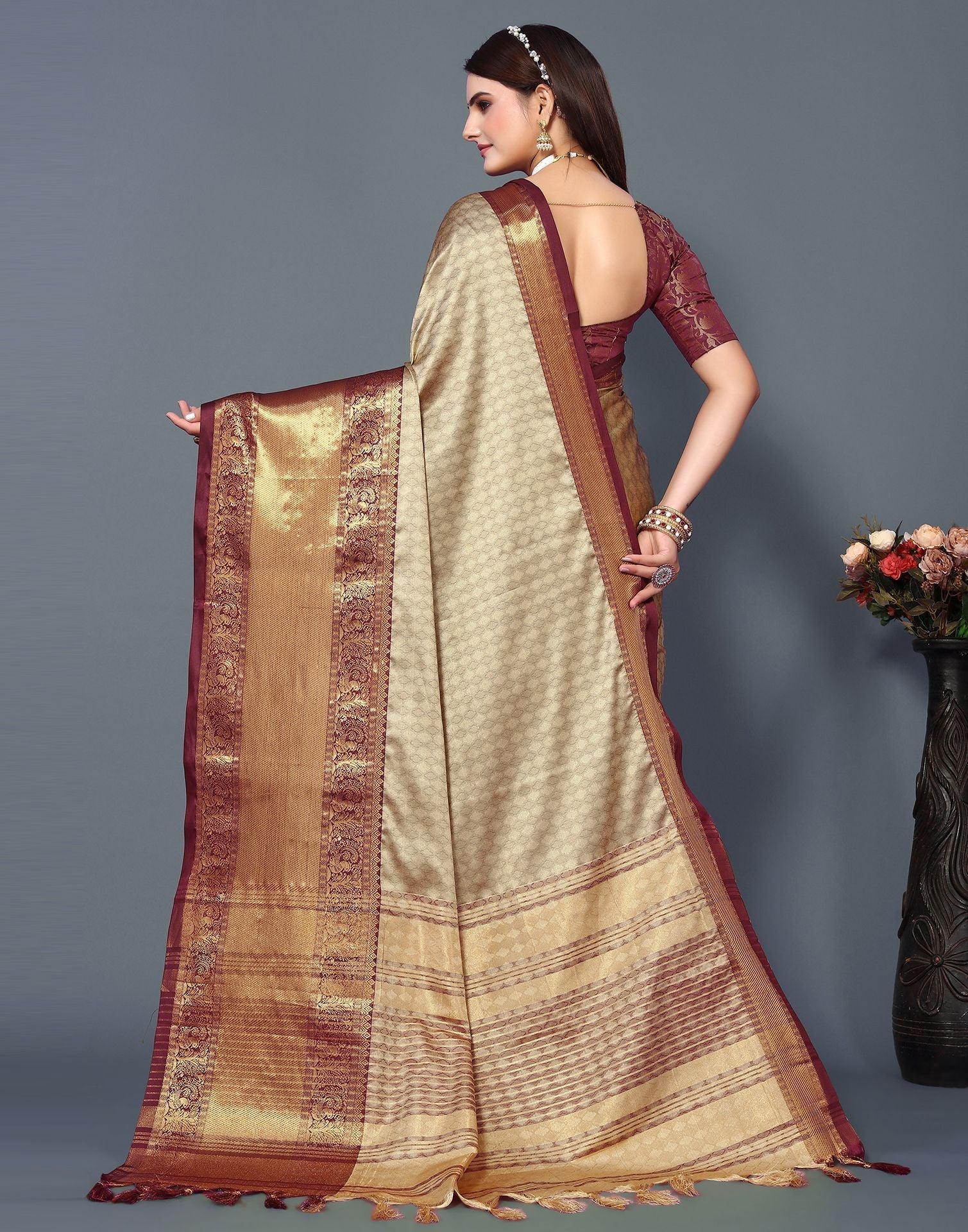 Beige Cotton Saree | Sudathi