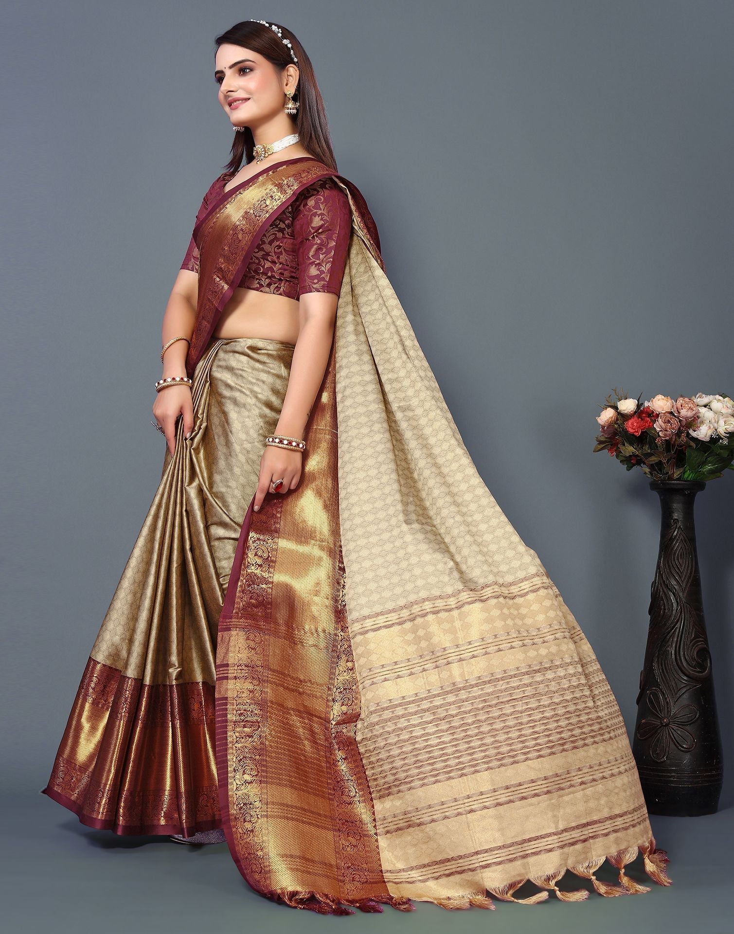 Beige Cotton Saree | Sudathi