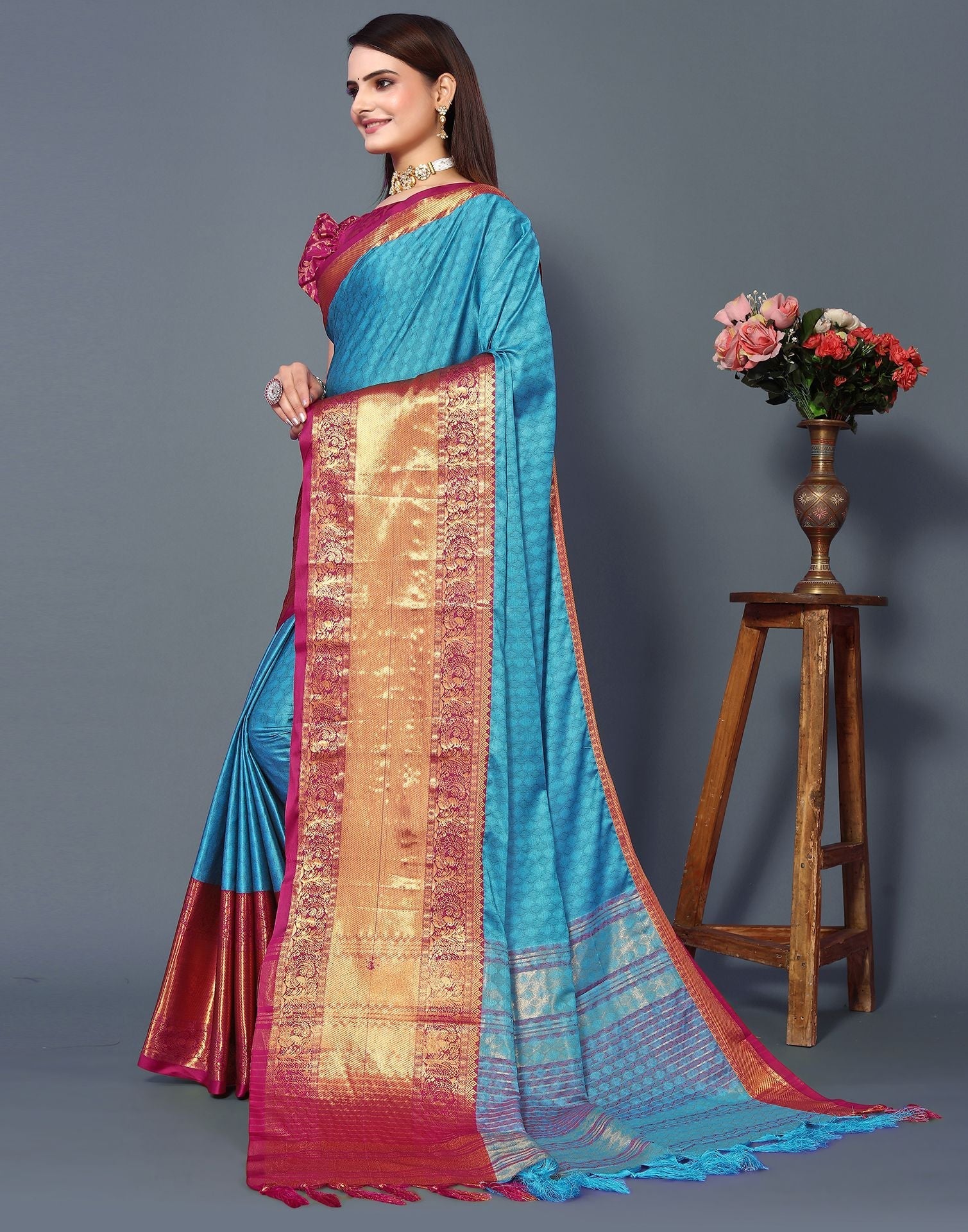 Blue Cotton Saree | Sudathi