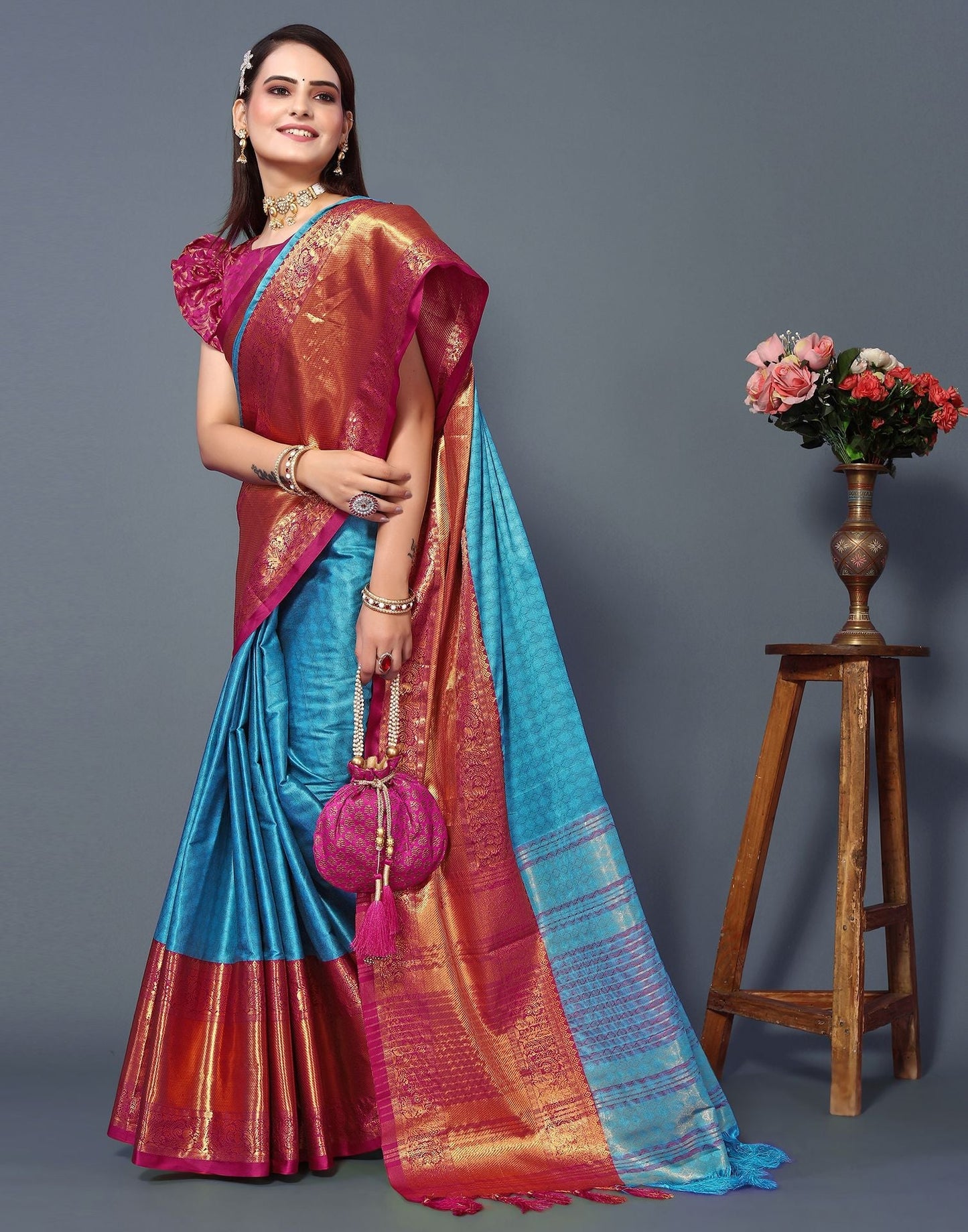Blue Cotton Saree | Sudathi