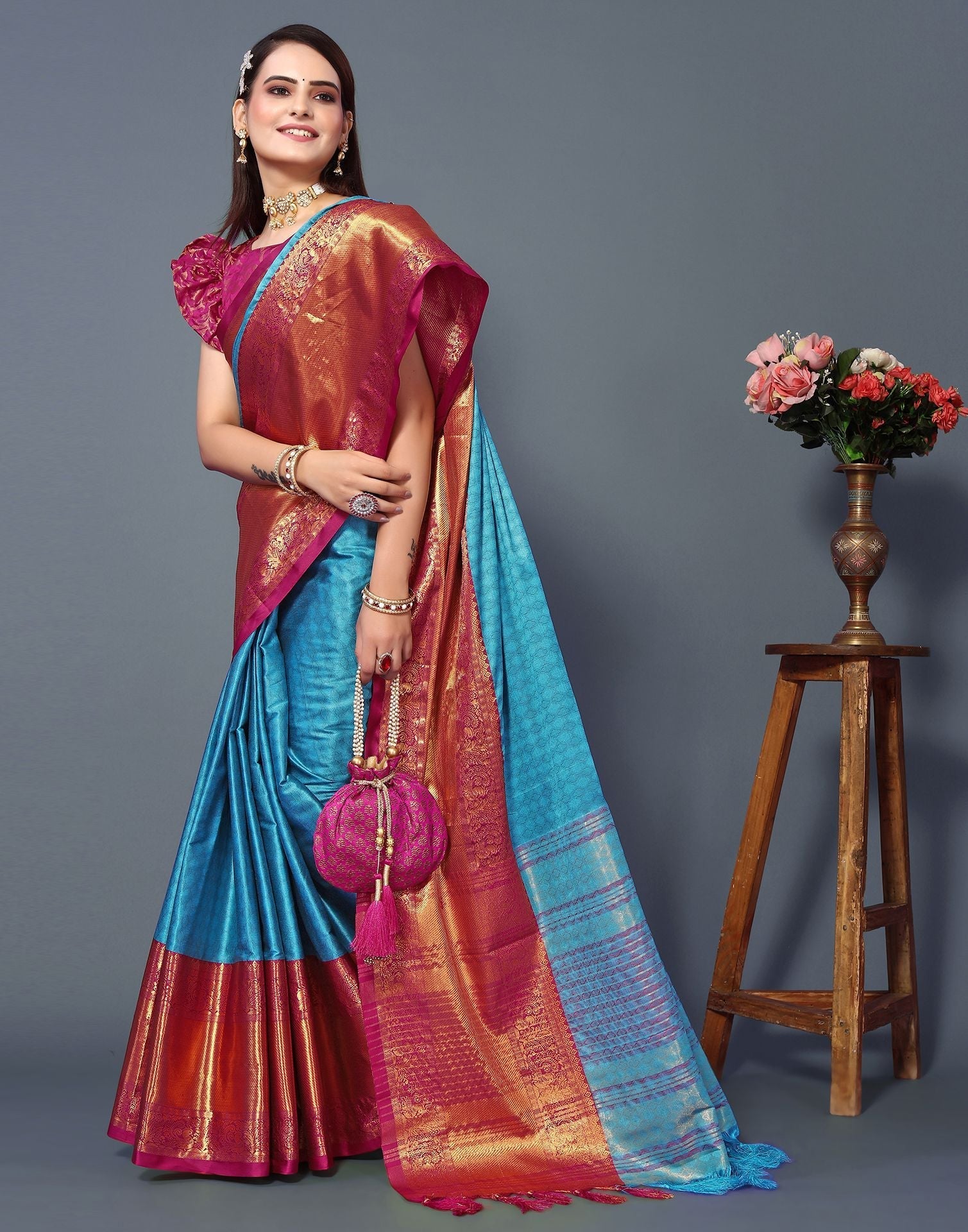 Blue Cotton Saree | Sudathi