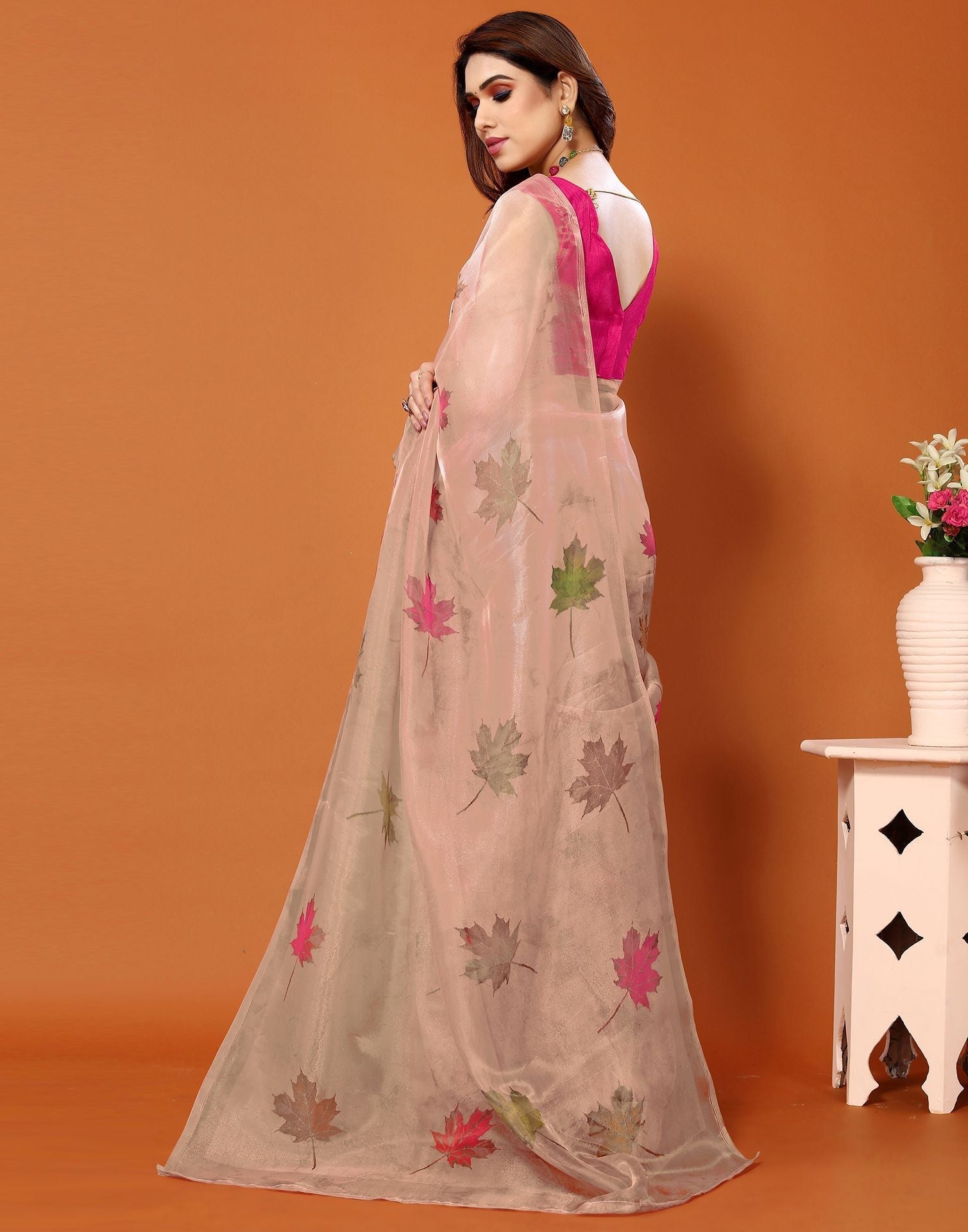 Light Peach Organza Printed Saree | Sudathi