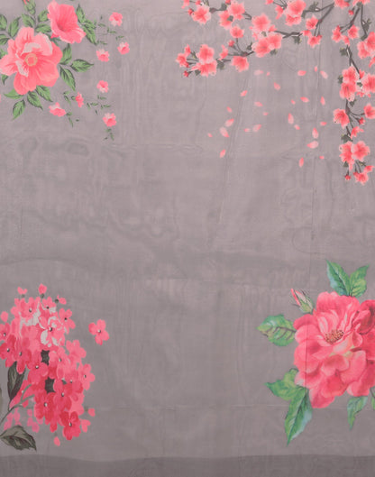 Grey Organza Digital Printed Saree