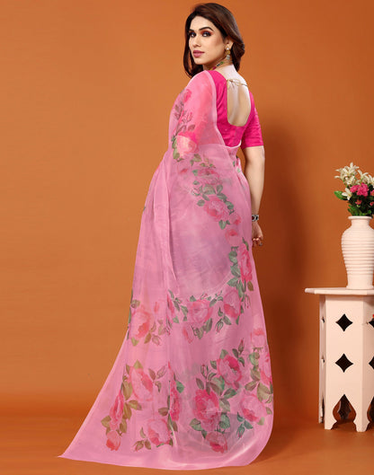 Pink Organza Digital Printed Saree