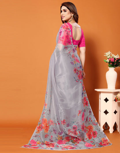 Light Purple Organza Digital Printed Saree