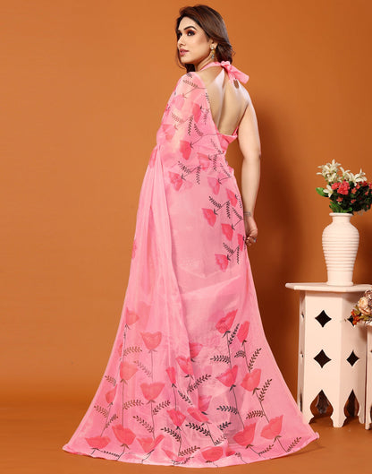 Light Pink Organza Digital Printed Saree