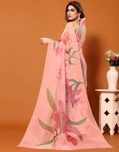 Light Orange Organza Digital Printed Saree