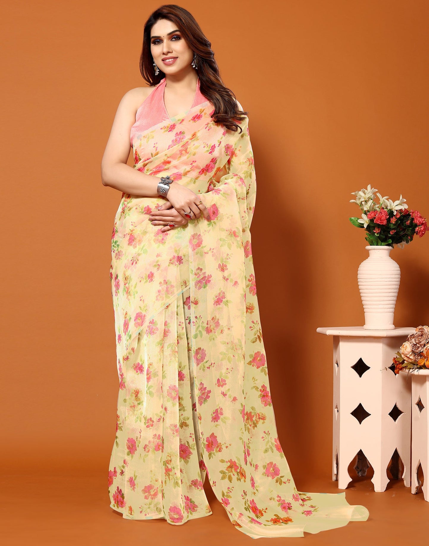 Light Green Organza Digital Printed Saree