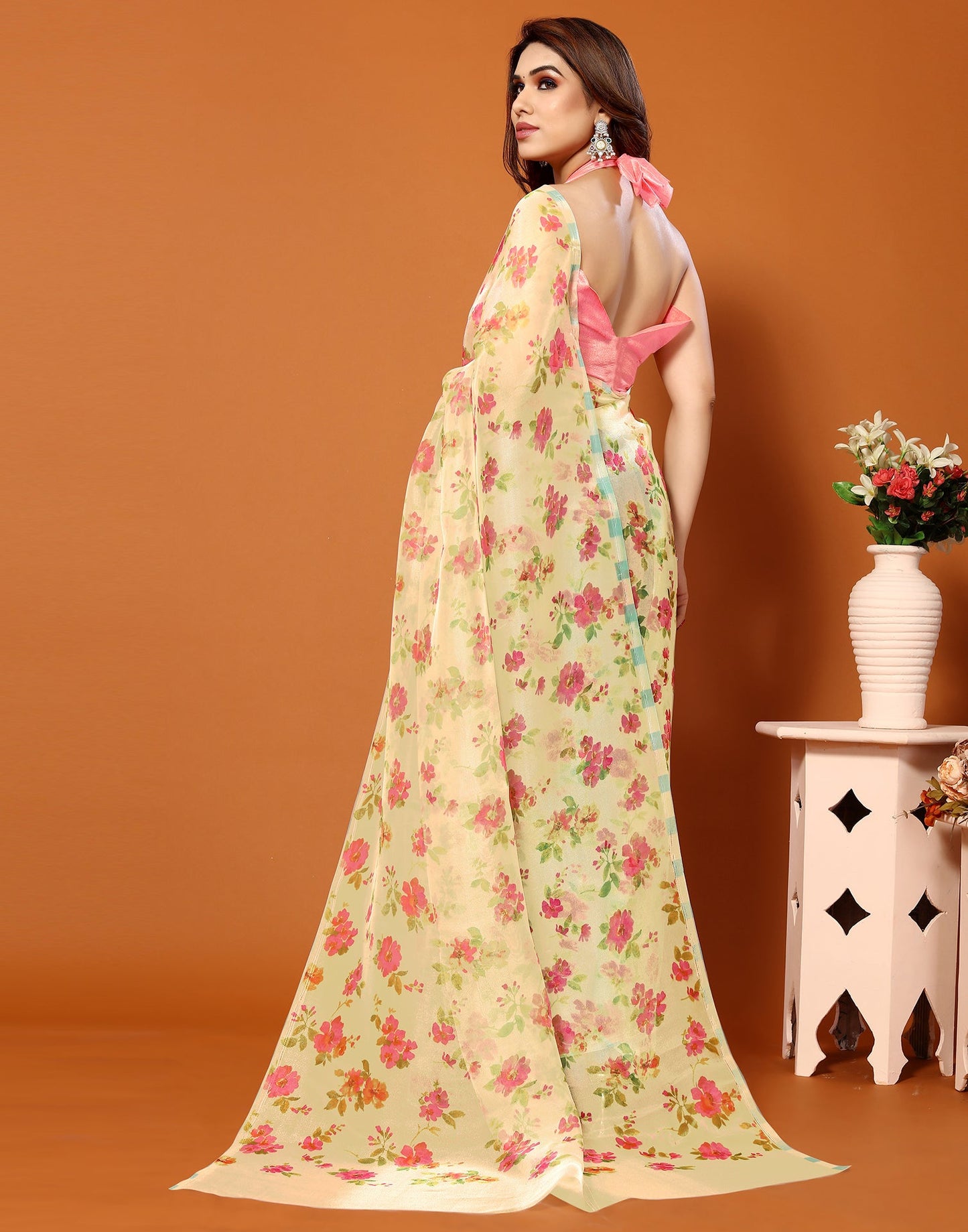 Light Green Organza Digital Printed Saree