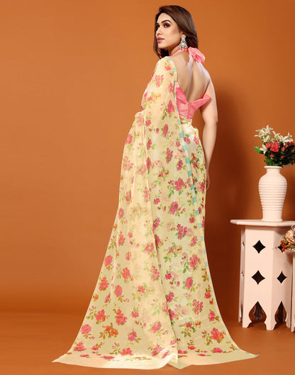 Light Green Organza Digital Printed Saree