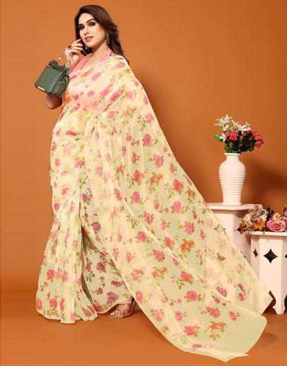 Light Green Organza Digital Printed Saree