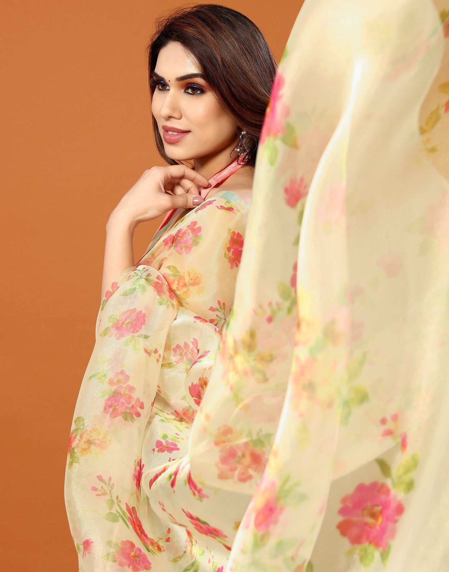 Light Green Organza Digital Printed Saree