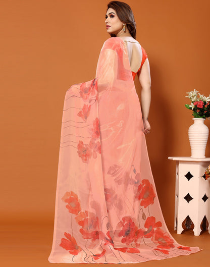Light Orange Organza Digital Printed Saree
