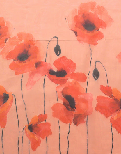 Light Orange Organza Digital Printed Saree