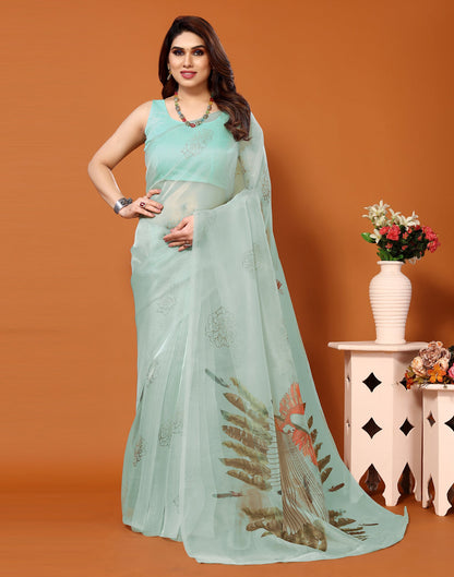Light Green Organza Digital Printed Saree