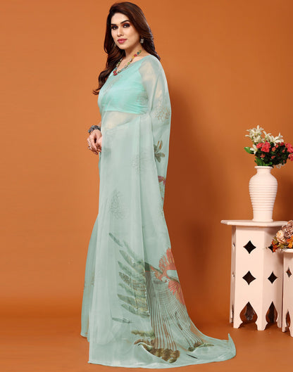 Light Green Organza Digital Printed Saree