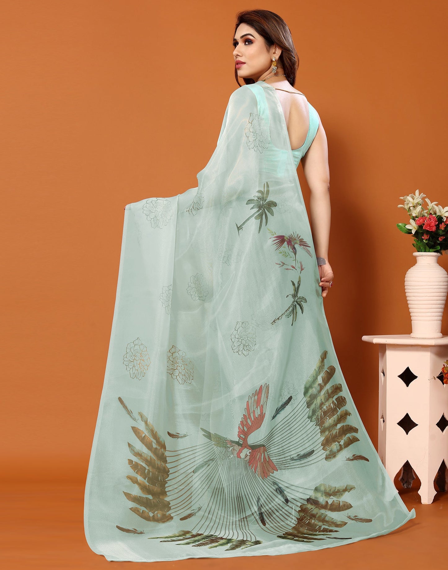Light Green Organza Digital Printed Saree