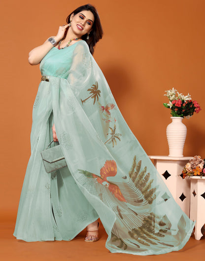 Light Green Organza Digital Printed Saree