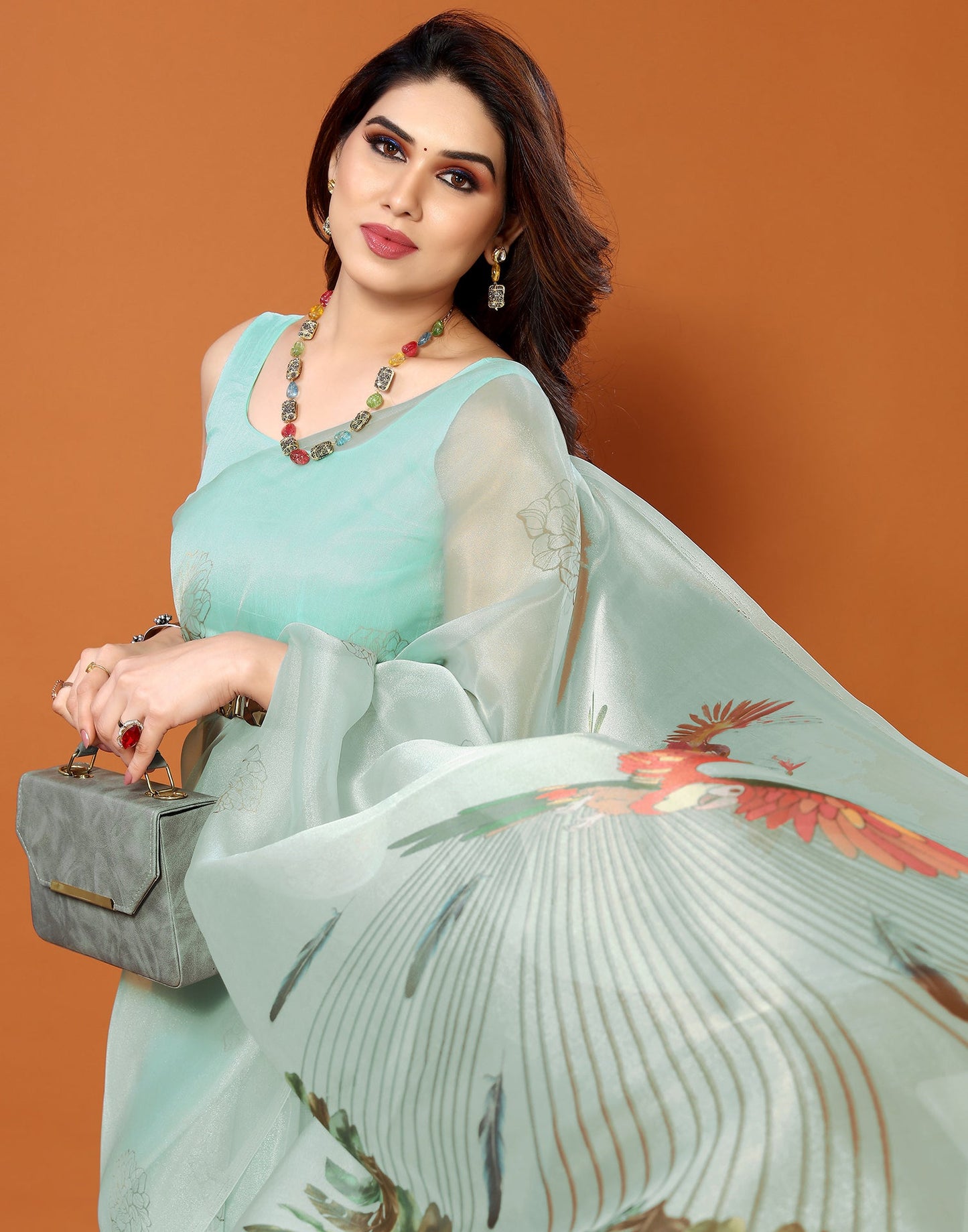 Light Green Organza Digital Printed Saree