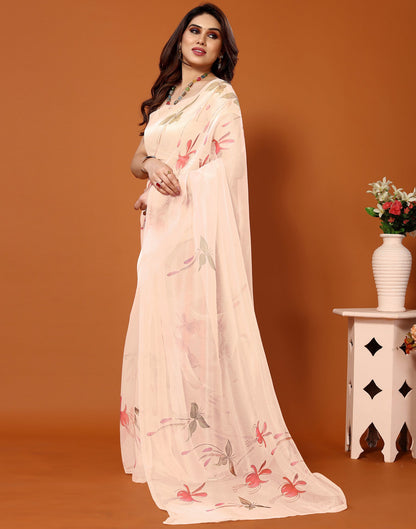 Cream Organza Digital Printed Saree