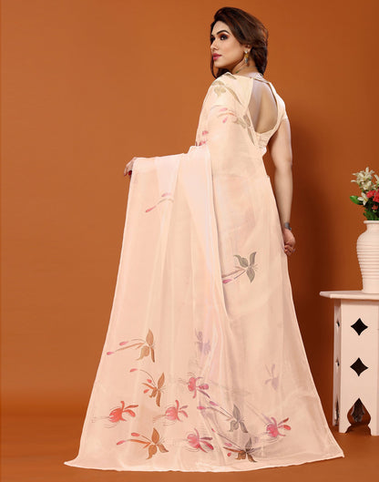 Cream Organza Digital Printed Saree