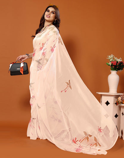 Cream Organza Digital Printed Saree