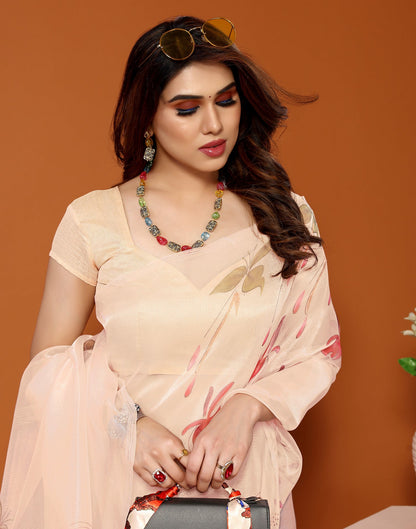 Cream Organza Digital Printed Saree