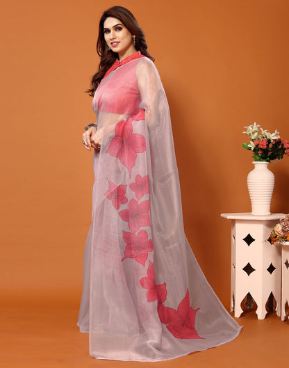 Light Pink Organza Digital Printed Saree