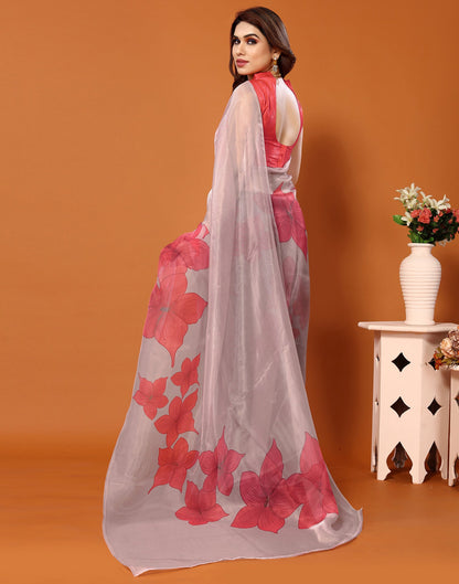 Light Pink Organza Digital Printed Saree