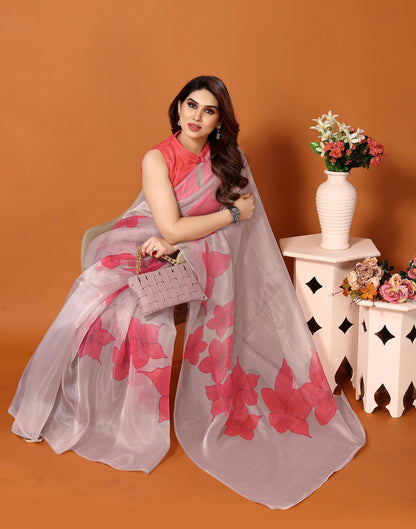 Light Pink Organza Digital Printed Saree