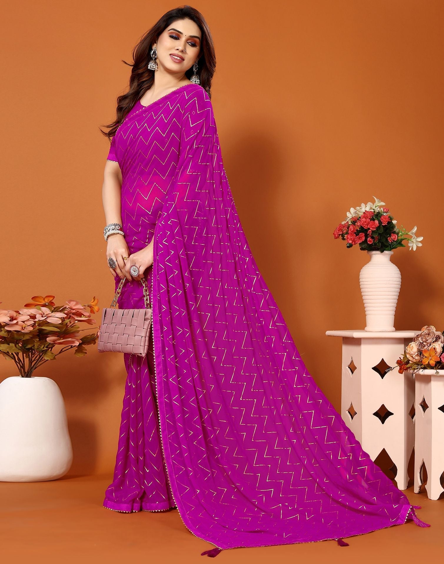 Pink Printed Saree | Sudathi