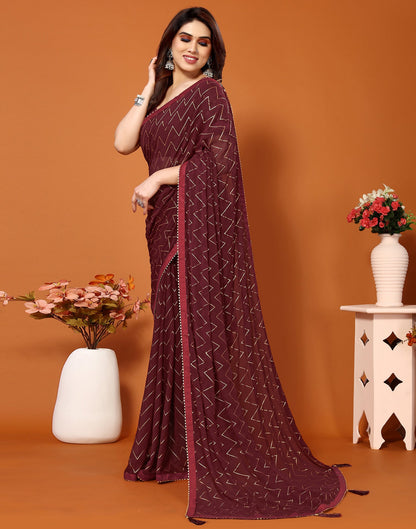 Maroon Georgette Printed Saree