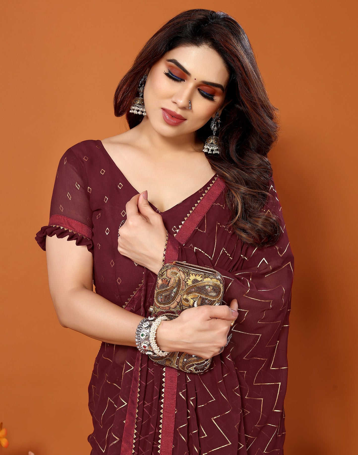 Maroon Georgette Printed Saree