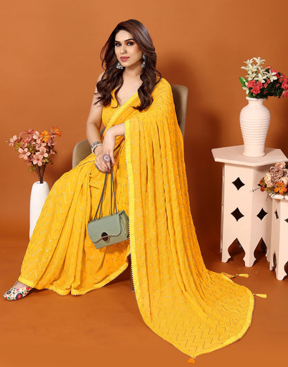 Yellow Georgette Printed Saree