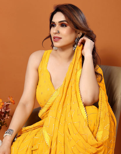 Yellow Georgette Printed Saree