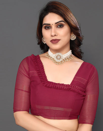 Maroon Chiffon Plain Saree