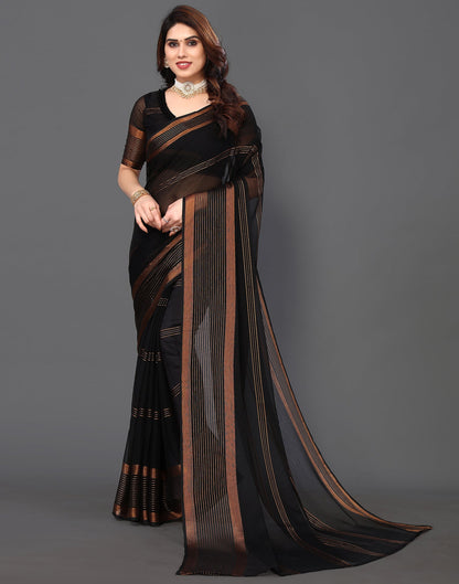 Black Chiffon Plain Saree