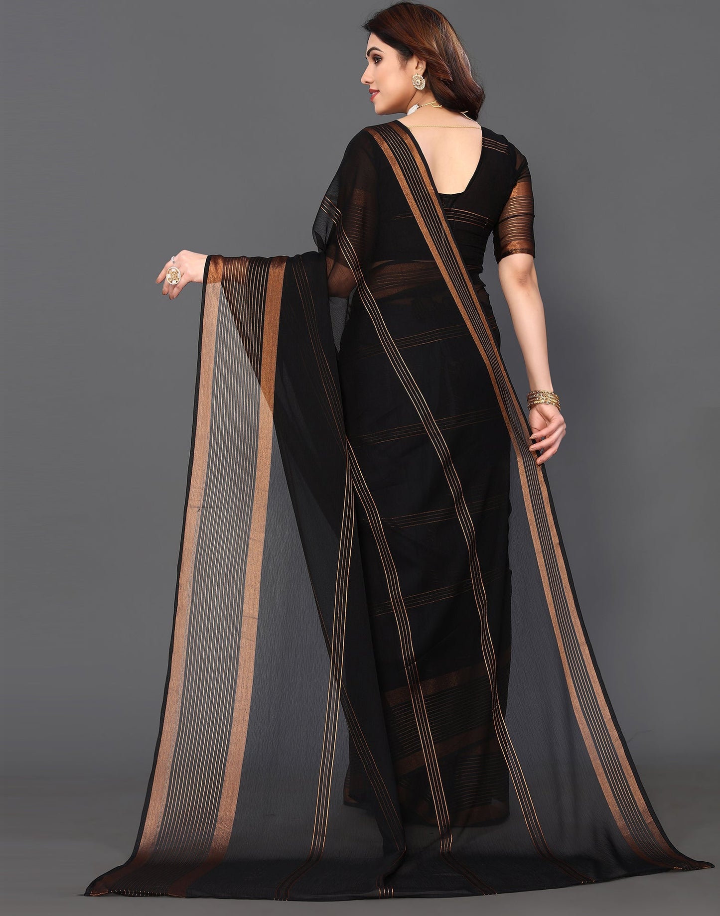 Black Chiffon Plain Saree