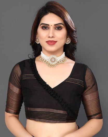 Black Chiffon Plain Saree