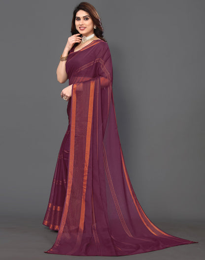 Wine Chiffon Plain Saree