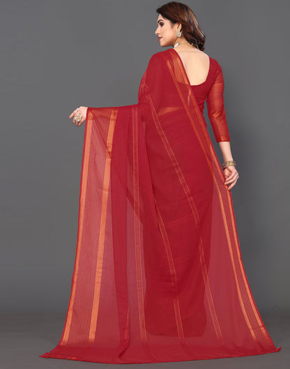 Red Chiffon Plain Saree