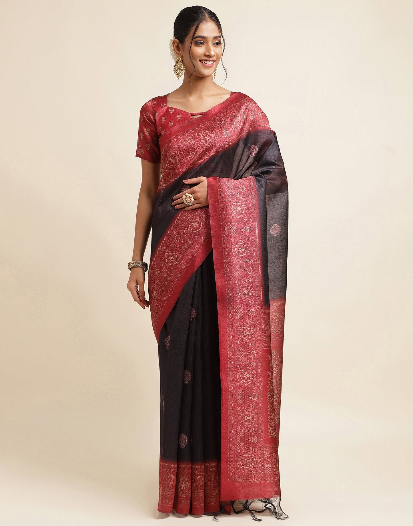 Black Silk Digital Printed Saree