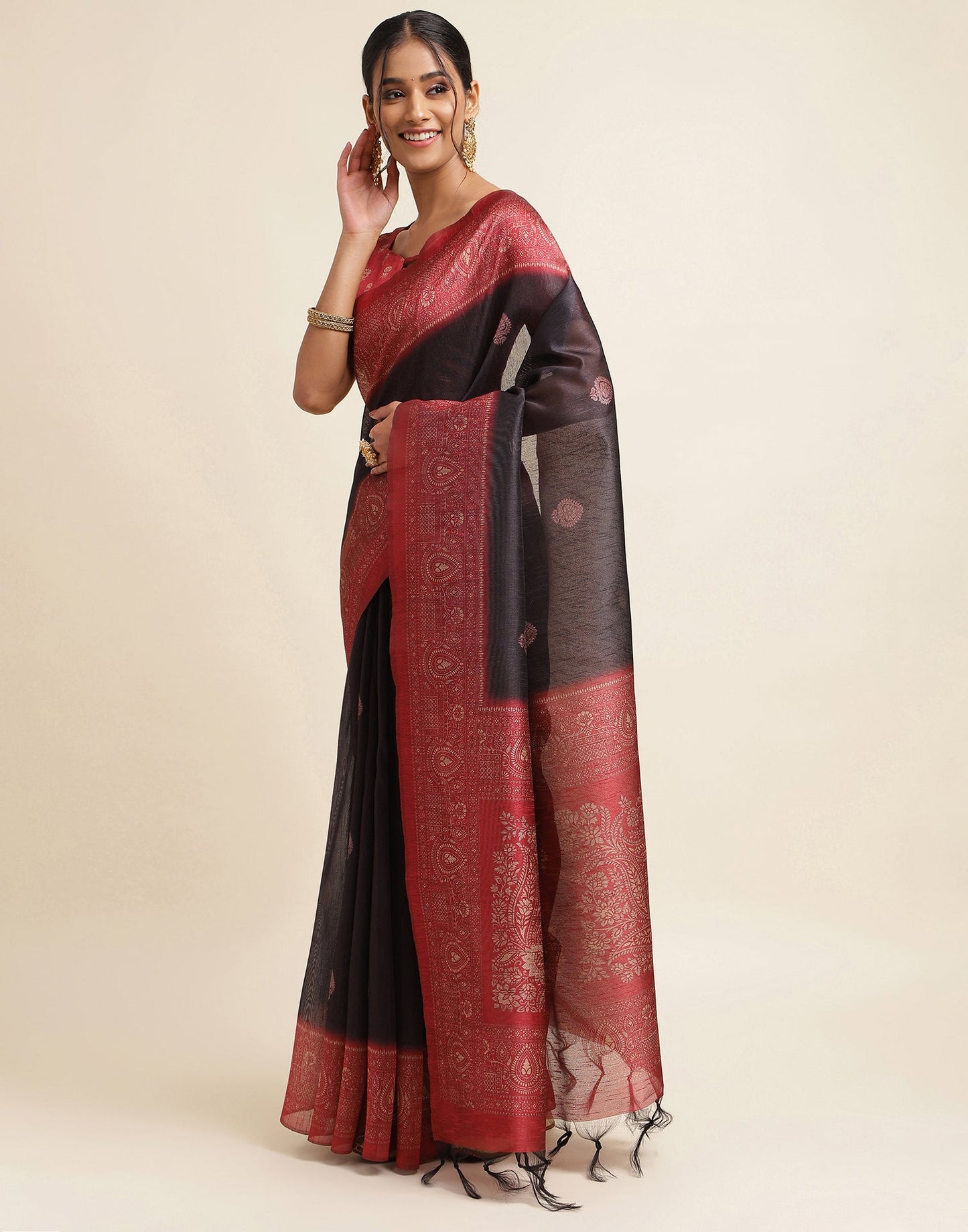 Black Silk Digital Printed Saree