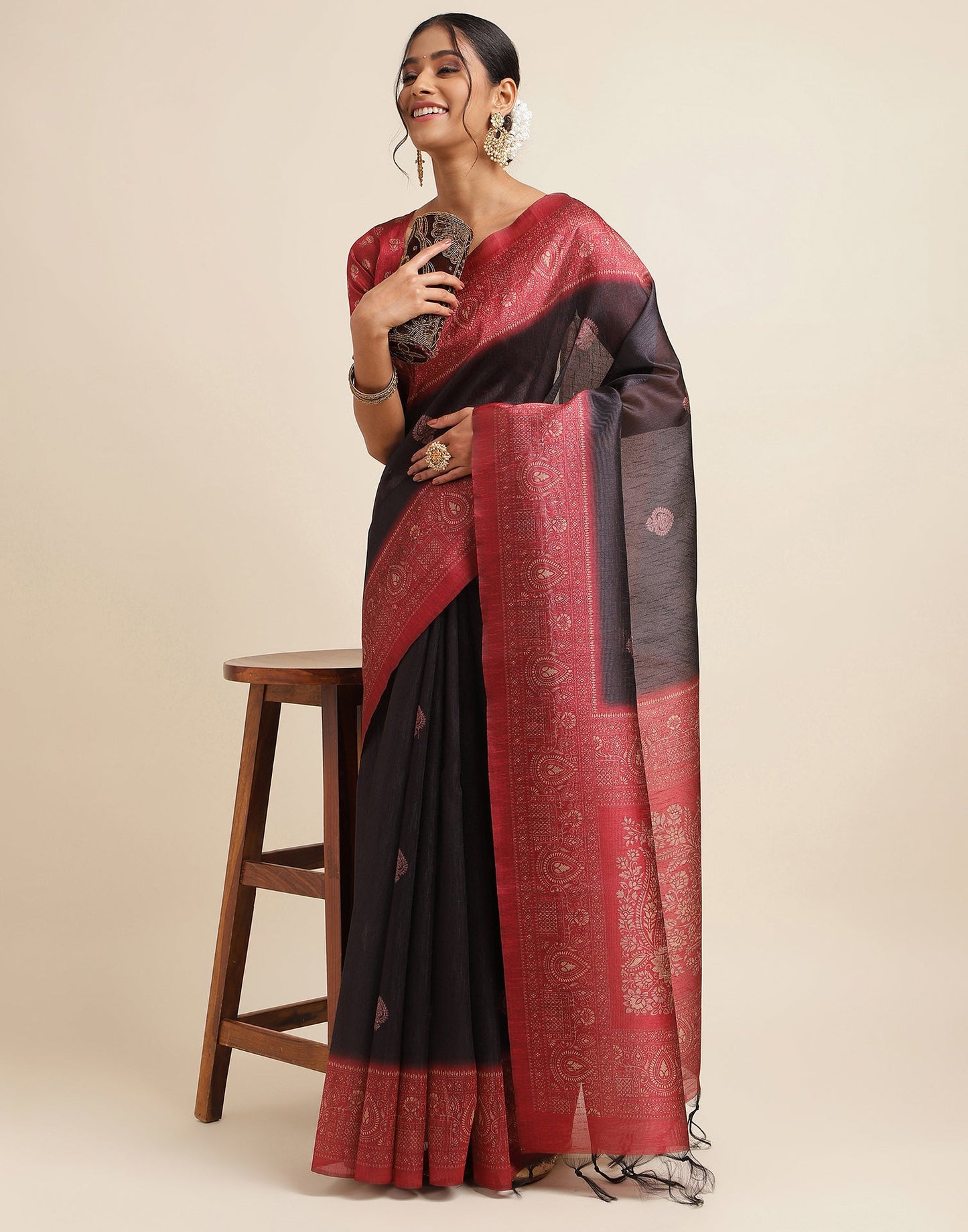 Black Silk Digital Printed Saree