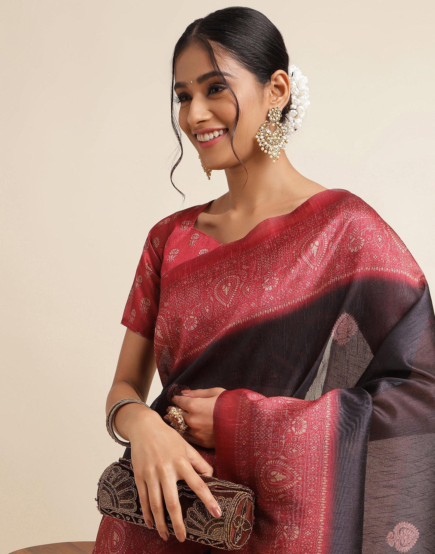 Black Silk Digital Printed Saree