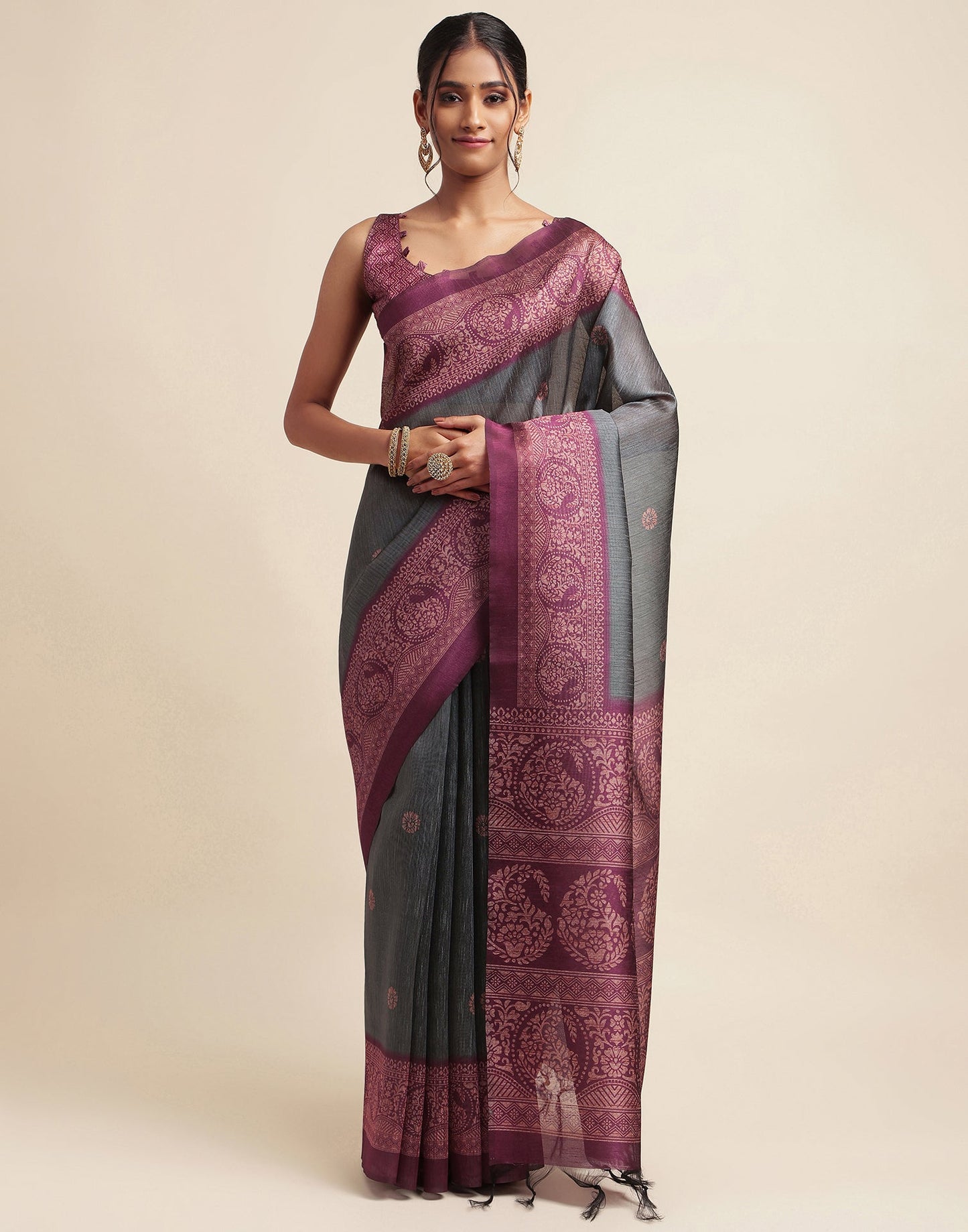 Grey Silk Digital Printed Saree