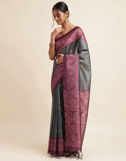 Grey Silk Digital Printed Saree