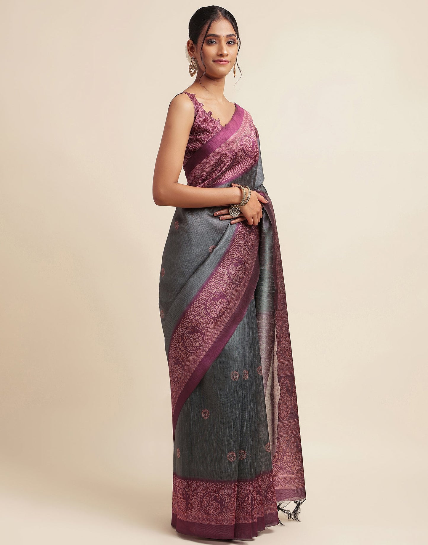 Grey Silk Digital Printed Saree