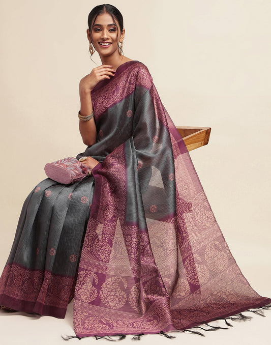 Grey Silk Digital Printed Saree